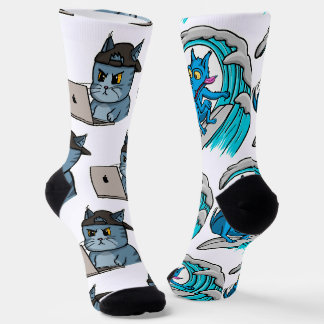 IT Cat and Surfer Dog Socken