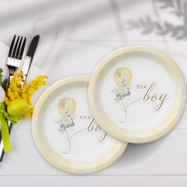It’s A Boy Baby Shower –Gold Balloon & Greenery Pappteller