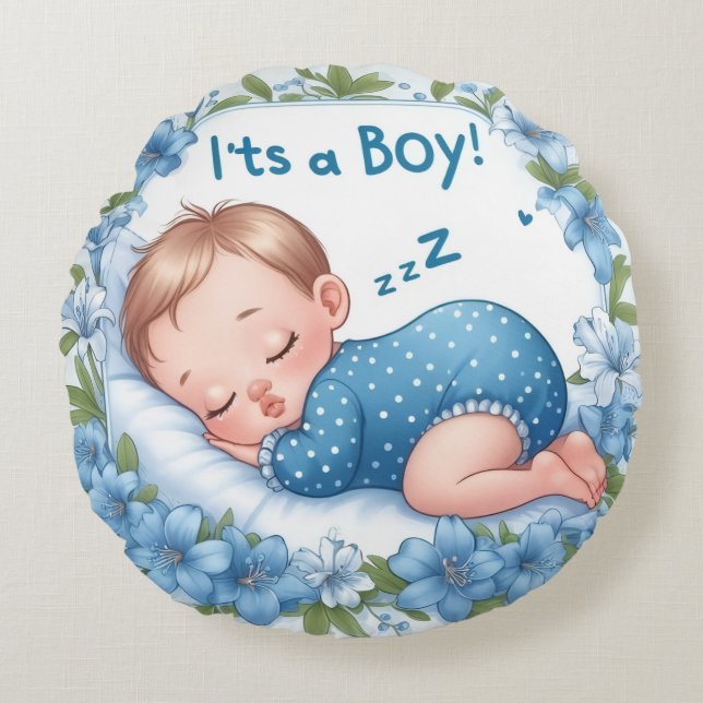 It’s a Boy Baby Shower  Rundes Kissen (Vorderseite)