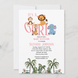 It’s A Girl-Baby Zoo Animals Invitation Einladung