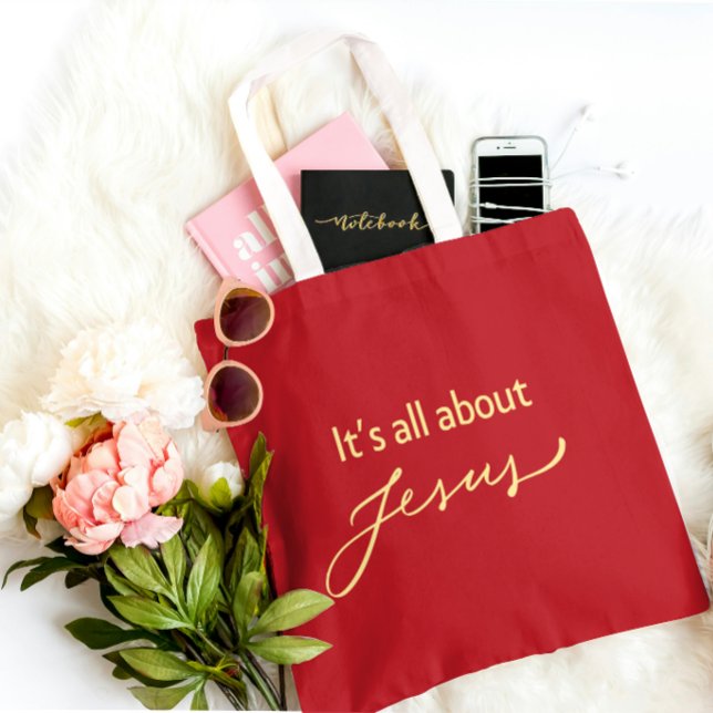 It’s All About Jesus – Elegant Red & Gold Tote Bag Tasche (Von Creator hochgeladen)