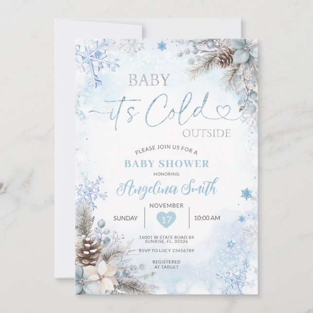 It’s Cold Outside Blue Winter Baby Shower  Einladung (Vorderseite)