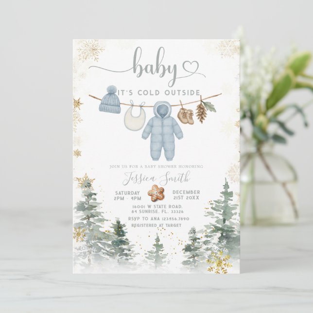 It’s Cold Outside Woodland Baby Shower Invitation  (Debout devant)