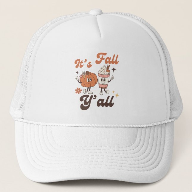 It’s Fall Y’all – Cute Kawaii Pumpkin & PSL Truckerkappe (Vorderseite)