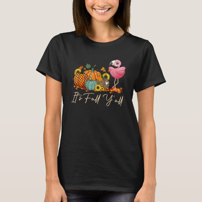 It s Fall Y all Flamingo Leopard Pumpkin Halloween T-Shirt (Vorderseite)