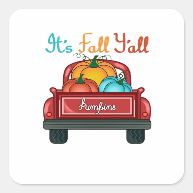 It’s Fall Y’all Pumpkin Red Quadratischer Aufkleber (Vorderseite)