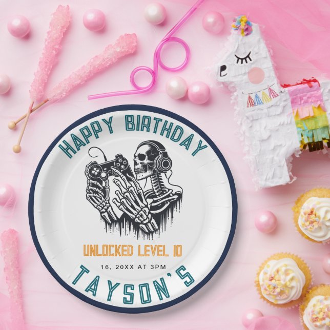 It’s Game On Skull  – Video Game Birthday Pappteller (Party)