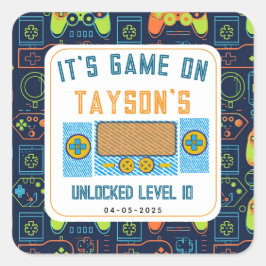It’s Game On – Video Game Birthday party Quadratischer Aufkleber