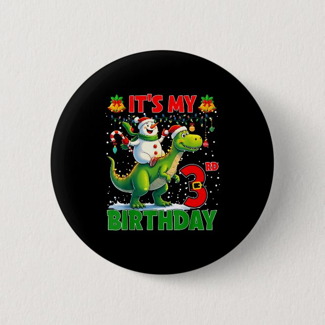 It’s My 3rd Birthday Xmas Snowman Riding Dinosaur  Button (Vorderseite)