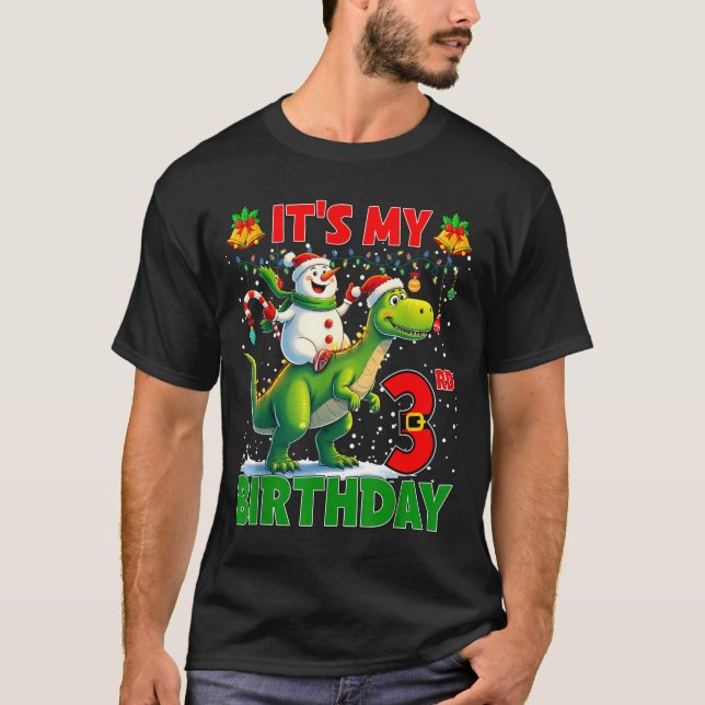 It’s My 3rd Birthday Xmas Snowman Riding Dinosaur  T-Shirt (Vorderseite)