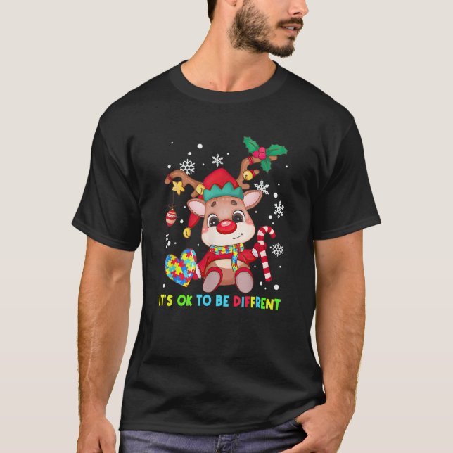 It s Ok To Be Different Reindeer Autism Awareness  T-Shirt (Vorderseite)