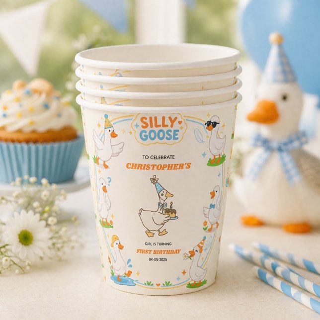 It’s ONE Silly Goose Retro 1st Birthday Fun Modern Pappbecher (It’s ONE Silly Goose Retro 1st Birthday Fun Modern paper cups)