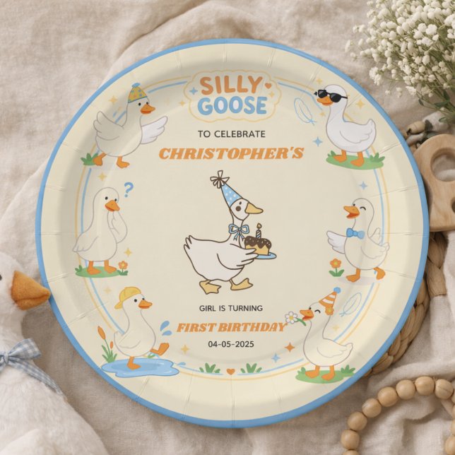 It’s ONE Silly Goose Retro 1st Birthday Fun Modern Pappteller (It’s ONE Silly Goose Retro 1st Birthday Fun Modern paper plate)