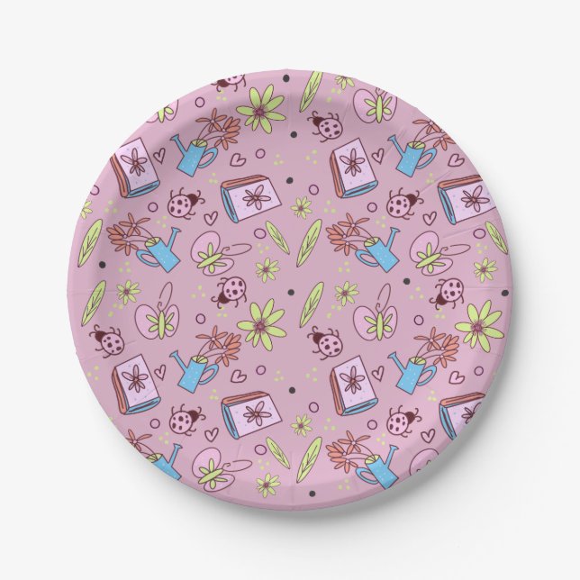 It’s Springtime Book Lovers Colorful Doodles Party Pappteller (Vorderseite)