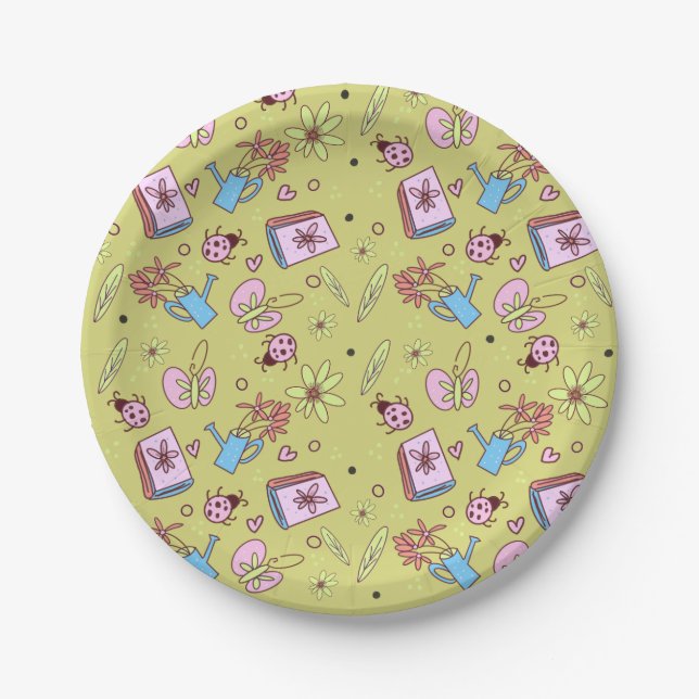 It’s Springtime Book Lovers Colorful Doodles Party Pappteller (Vorderseite)