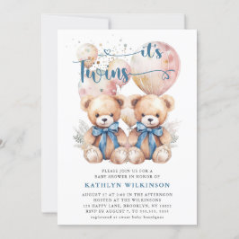 IT S TWINS Blue Balloons Teddy Bears Baby Dusche Einladung