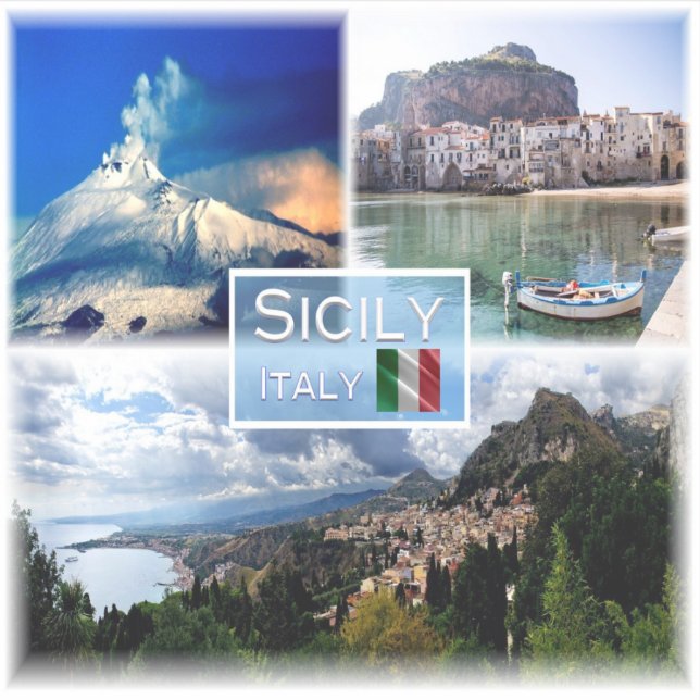 IT Sizilien - Vulkan Ätna - Cefalu' - Taormina - Aufkleber (Vorderseite)