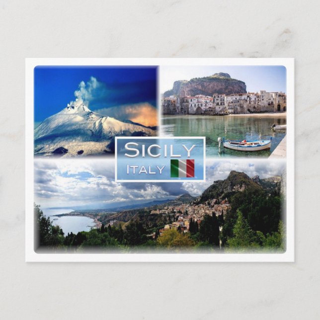 IT Sizilien - Vulkan Ätna - Cefalu' - Taormina - Postkarte (Vorderseite)