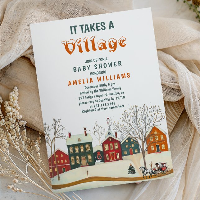 It Takes a Village Winter Baby Shower Einladung (Von Creator hochgeladen)