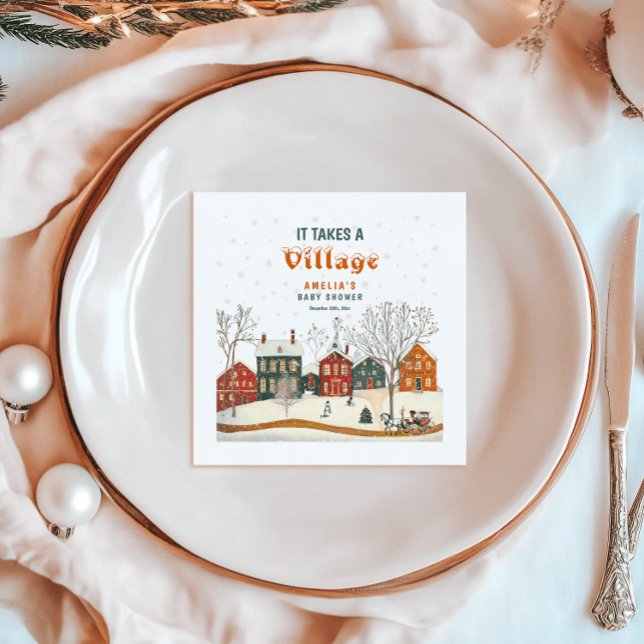 It Takes a Village Winter Baby Shower Napkins Serviette (Von Creator hochgeladen)