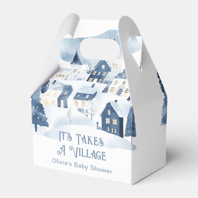 It Takes a Village Winter Snow Baby Shower Geschenkschachtel (Rückseite)