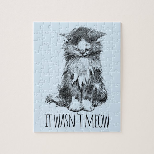 It Wasn't Meow Cute Fluffy Kitten Light Blue (Vertikal)