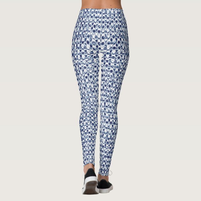 Itajime Shibori blaues Karo-Textilgeometrische Leggings (Rückseite)