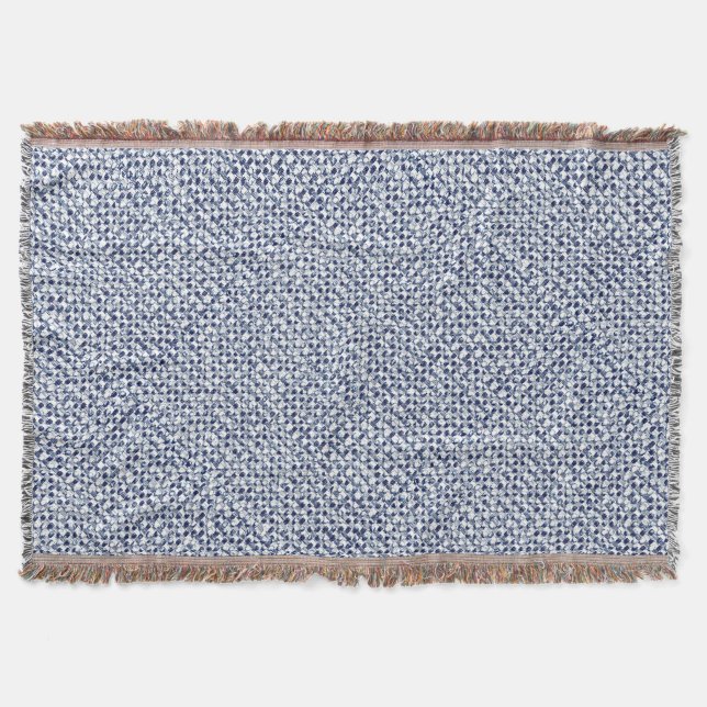 Itajime Shibori blaues Karo-Textilgeometrischer Decke (Vorderseite)