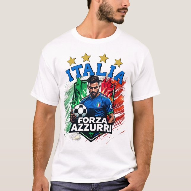 Italia 4 Sterne Fußball Forza Azzurri T-Shirt (Vorderseite)
