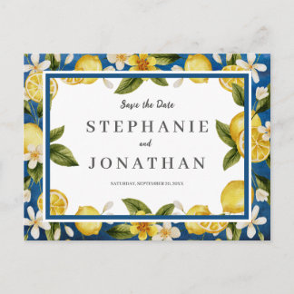 Italia Blau Aquarell-Limonie Save-the-Date-Postkar Einladungspostkarte