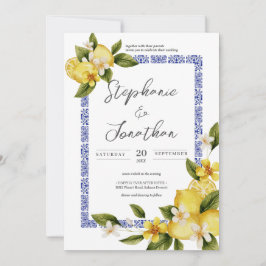 Italia Blue Watercolor Lemon Calligraphy Wedding Einladung