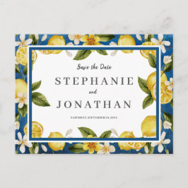 Italia Blue Watercolor Lemon SavetheDate Postcard Postkarte