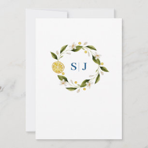 Italia Blue Watercolor Lemon Wedding Einladung
