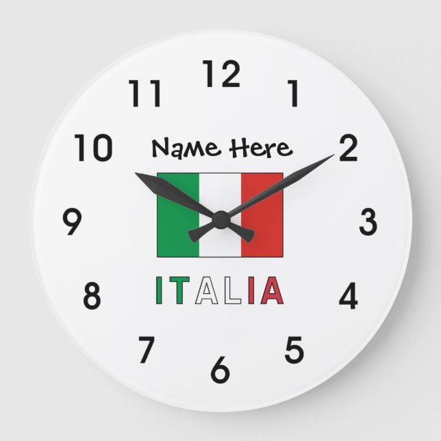 Italia e Bandiera Italiana con il Tuo Nome Große Wanduhr (Vorderseite)