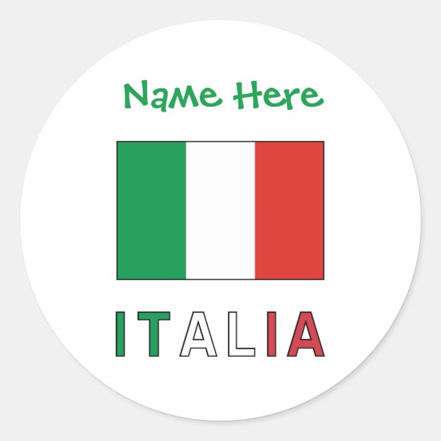 Italia e Bandiera Italiana Grüne Personalisierung Runder Aufkleber (Vorderseite)