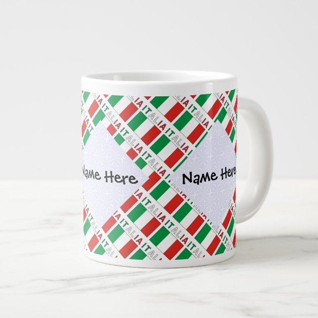 Italia e Bandiera Italiana mit Ihrem Namen Jumbo-Tasse (Vorderseite Rechts)