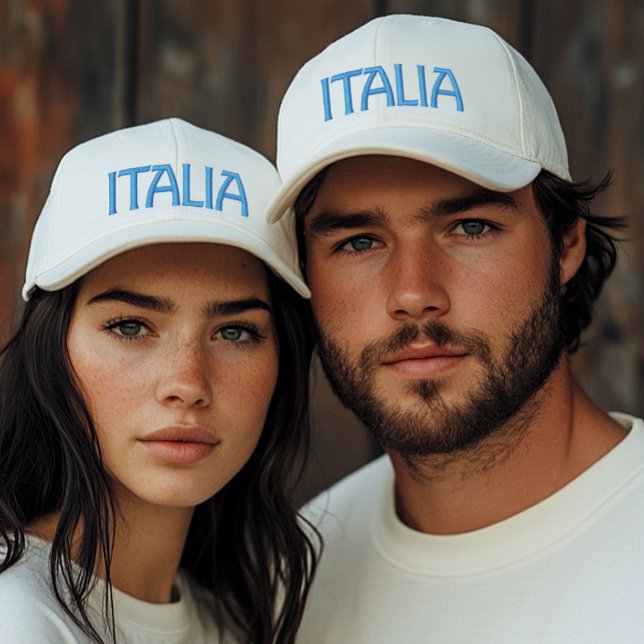 Italia Or Italy White Cap with Blue Embroidery Bestickte Baseballkappe (Italia or Italy blue embroidered white cap for italian heritage gift for her, gift for him)