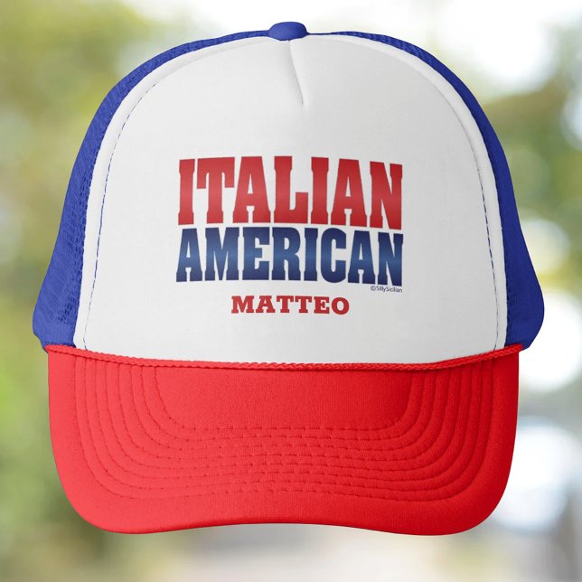 Italian American Personalized Trucker Hat Truckerkappe (Italian American Bold Red and Navy Fonts Personalized Trucker Hat)