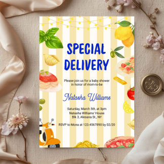 Italian Baby Shower Special Delivery Lemon Pasta  Einladung
