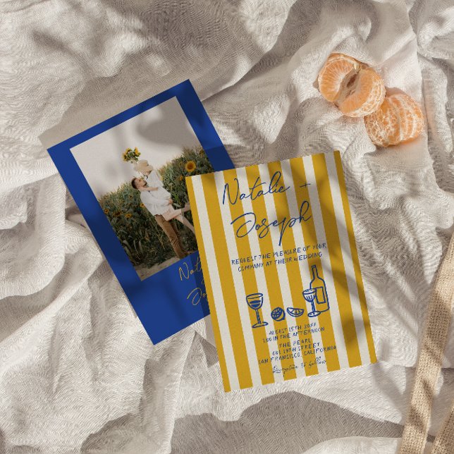 Italian Blue Yellow Hand Written Photo Wedding Einladung (Von Creator hochgeladen)