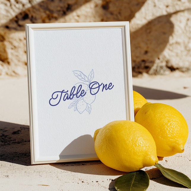 Italian Blue & Yellow Lemon Wedding Table Number Einladung (Italian Blue & Yellow Lemon Wedding Table Number)