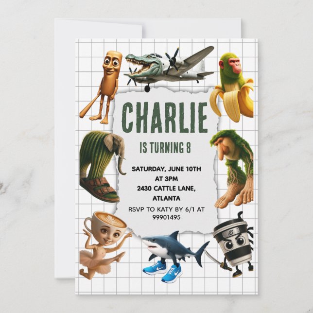 Italian Brainrot meme birthday invitation Einladung (Vorderseite)