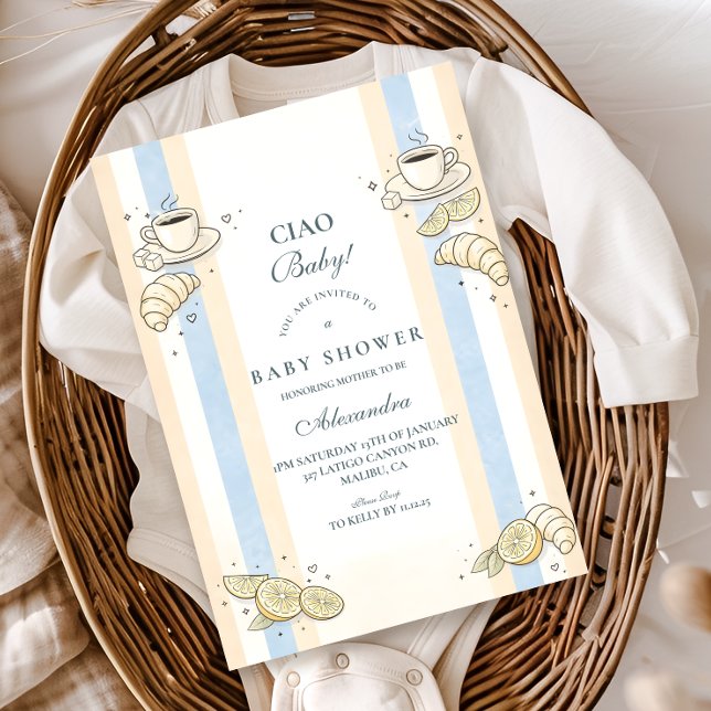 Italian Café Doodle Stripes Baby Shower Einladung (Von Creator hochgeladen)