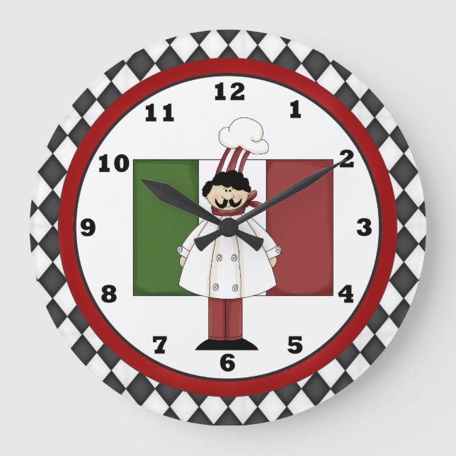 Italian Chef Clock 2 Große Wanduhr (Vorderseite)