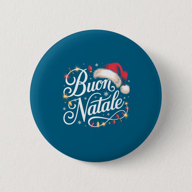 Italian Family Christmas Lights Red Santa Hat Buon Button (Vorderseite)