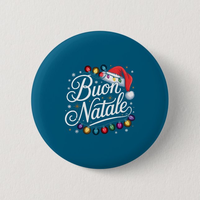 Italian Family Christmas Lights Red Santa Hat Buon Button (Vorderseite)