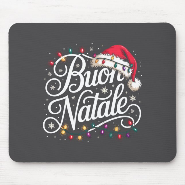 Italian Family Christmas Lights Red Santa Hat Buon Mousepad (Vorne)