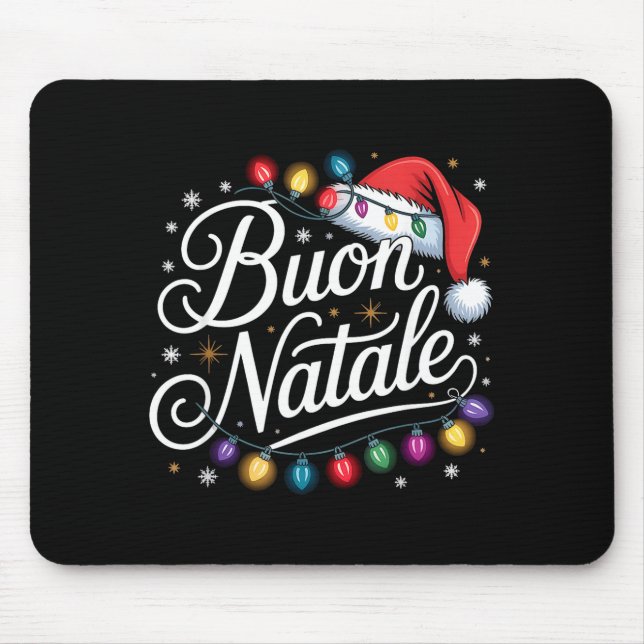 Italian Family Christmas Lights Red Santa Hat Buon Mousepad (Vorne)