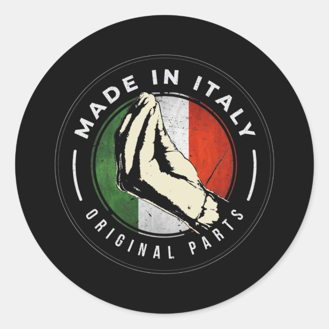 Italian Flag Made In Italy Hand Gesture Italia Runder Aufkleber (Vorderseite)