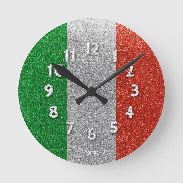Italian Flag of Italy Milan Bling Glitter Fashion  Runde Wanduhr (Vorderseite)